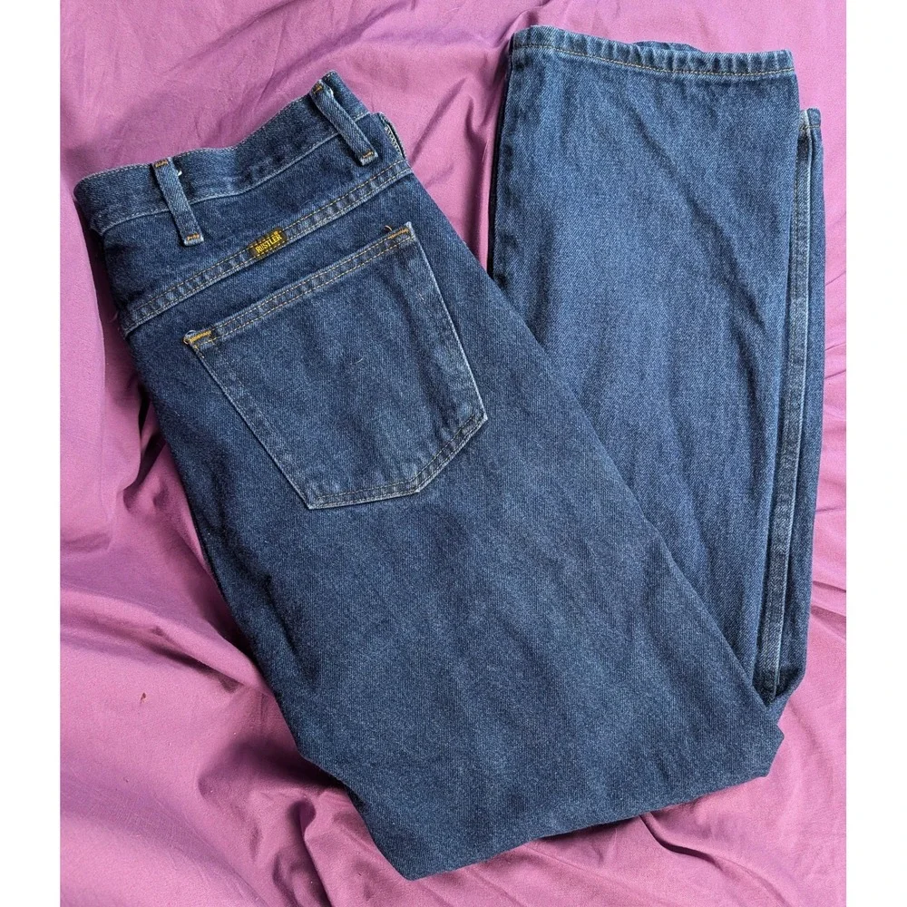 Wrangler VTG Rustler Jeans 36x30 Blue Dark Wash Regular Fit Straight 100% Cotton